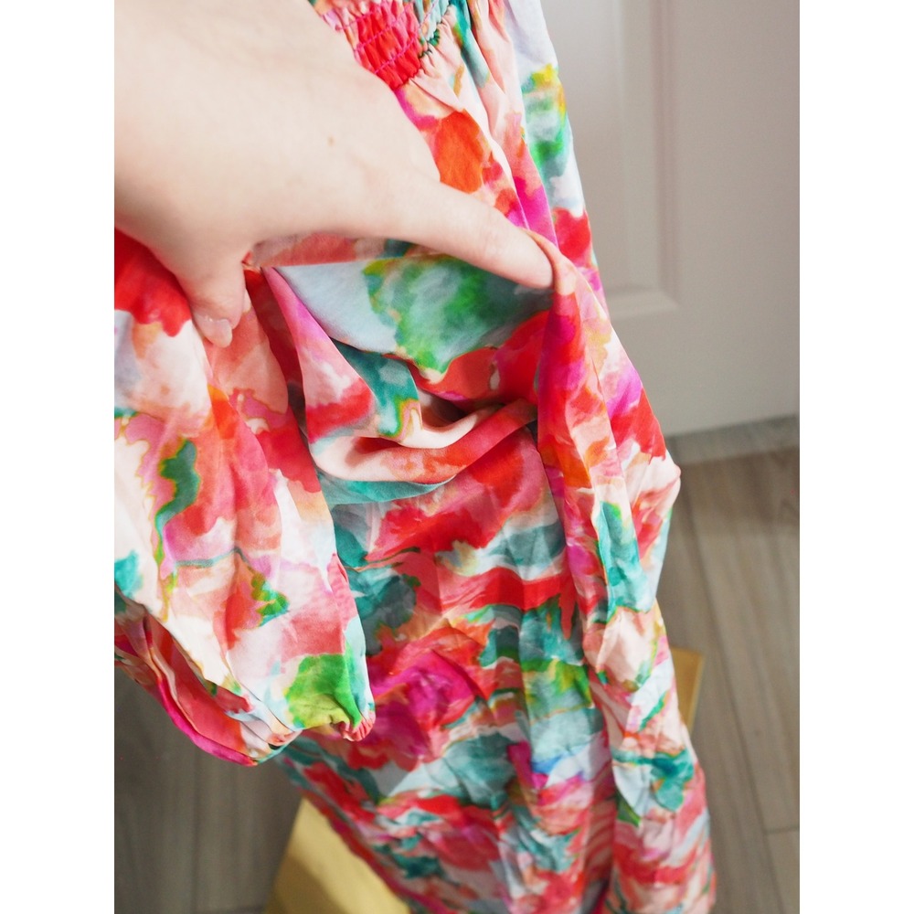 Soft Surroundings Watercolor Floral Pink Maxi Dress Boho PM Long Sleeve V-Neck - Picture 10 of 13